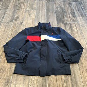 Nautica Mens Jacket Heritage Colorblock Logo Blue Stripe Size Small